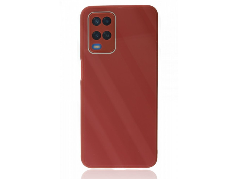 Newface Oppo A54 4G Kılıf Glass Kapak - Bordo