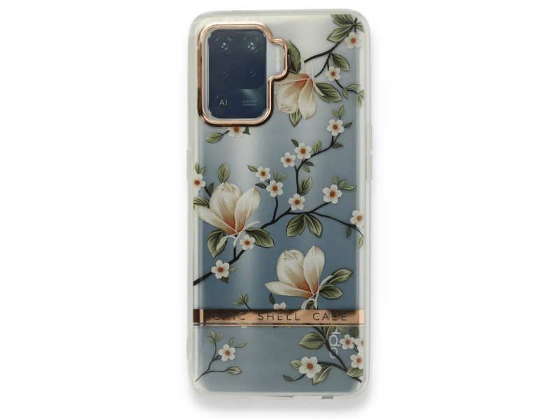 Newface Oppo Reno 5 Lite Kılıf Çiçekli Silikon - Gümüş