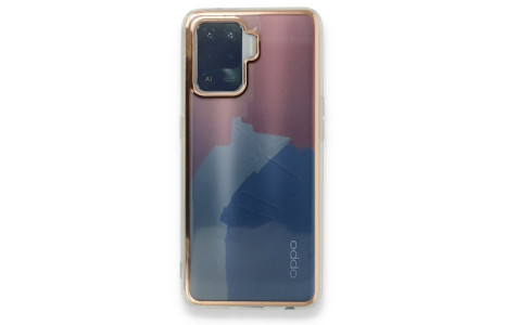 Newface Oppo Reno 5 Lite Kılıf Çiçekli Silikon - Pembe-Mavi