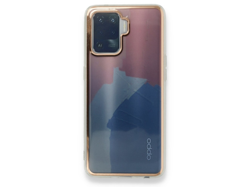 Newface Oppo Reno 5 Lite Kılıf Çiçekli Silikon - Pembe-Mavi