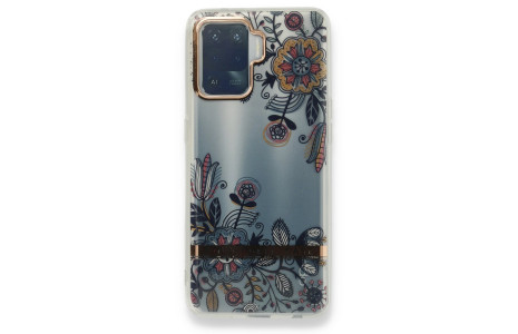 Newface Oppo Reno 5 Lite Kılıf Çiçekli Silikon - Siyah