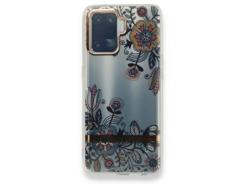 Newface Oppo Reno 5 Lite Kılıf Çiçekli Silikon - Siyah
