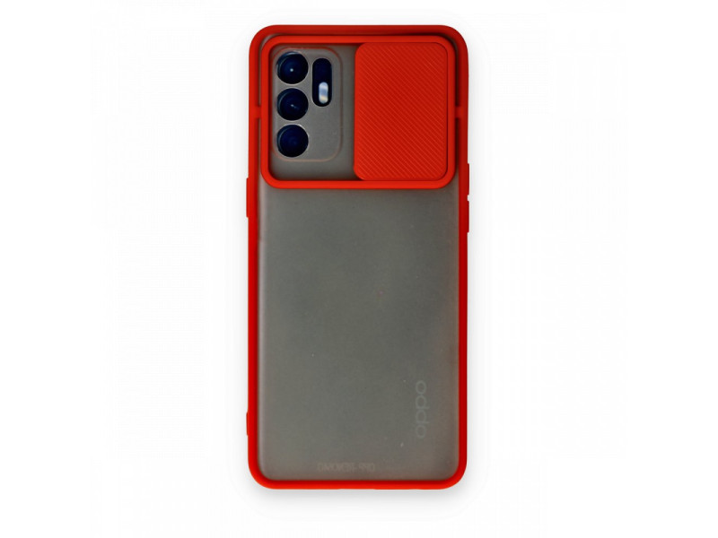 Newface Oppo Reno 6 Kılıf Palm Buzlu Kamera Sürgülü Silikon - Kırmızı