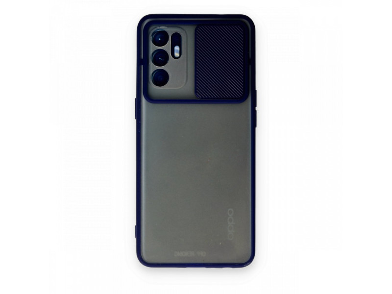 Newface Oppo Reno 6 Kılıf Palm Buzlu Kamera Sürgülü Silikon - Lacivert