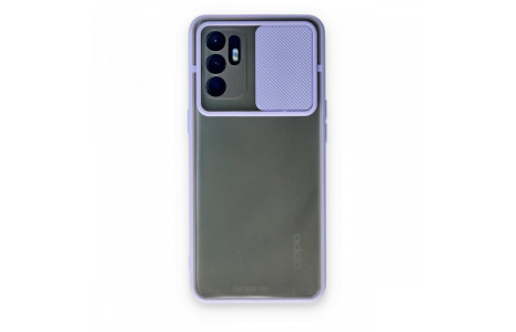 Newface Oppo Reno 6 Kılıf Palm Buzlu Kamera Sürgülü Silikon - Lila