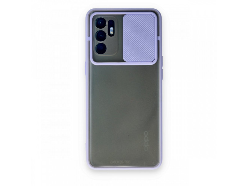 Newface Oppo Reno 6 Kılıf Palm Buzlu Kamera Sürgülü Silikon - Lila