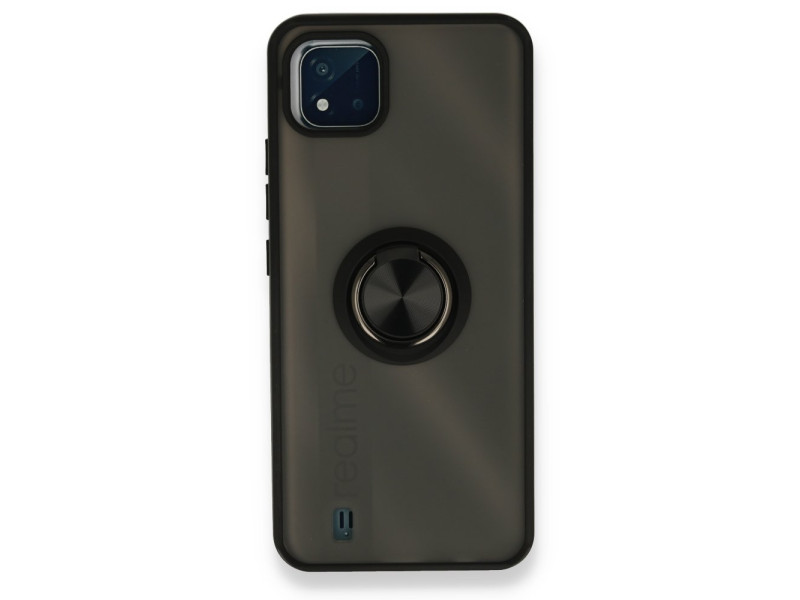Newface Realme C11 2021 Kılıf Montreal Yüzüklü Silikon Kapak - Siyah
