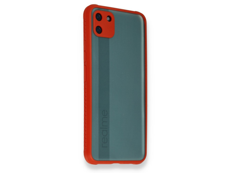 Newface Realme C11 Kılıf Miami Şeffaf Silikon - Kırmızı