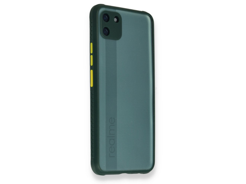 Newface Realme C11 Kılıf Miami Şeffaf Silikon - Koyu Yeşil