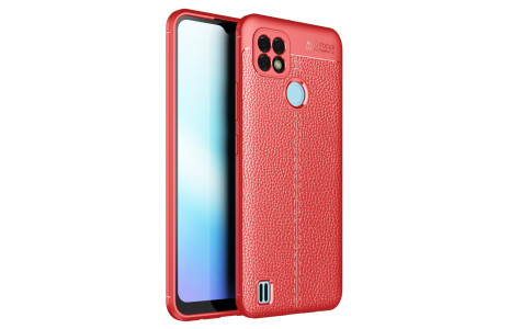 Newface Realme C25s Kılıf Focus Derili Silikon - Kırmızı