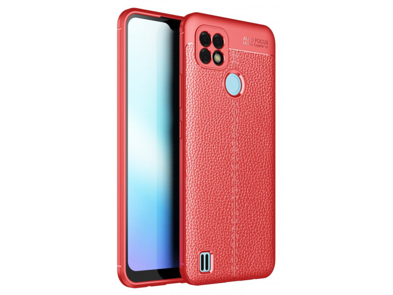 Newface Realme C25s Kılıf Focus Derili Silikon - Kırmızı