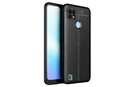Newface Realme C25s Kılıf Focus Derili Silikon - Siyah