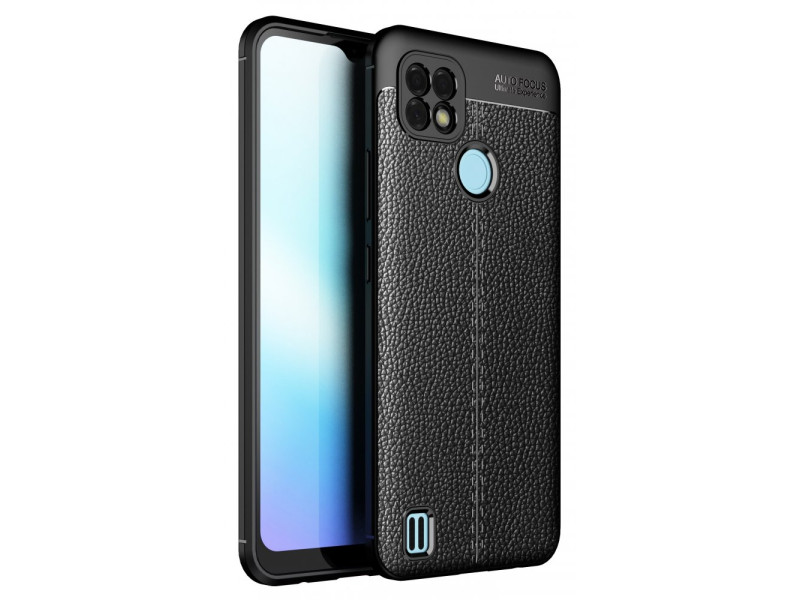 Newface Realme C25s Kılıf Focus Derili Silikon - Siyah