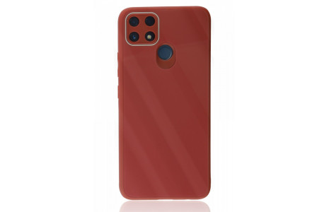 Newface Realme C25s Kılıf Glass Kapak - Bordo
