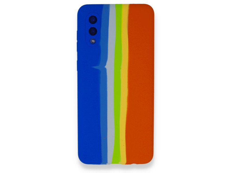 Newface Samsung Galaxy A02 Kılıf Ebruli Lansman Silikon - Mavi-Turuncu