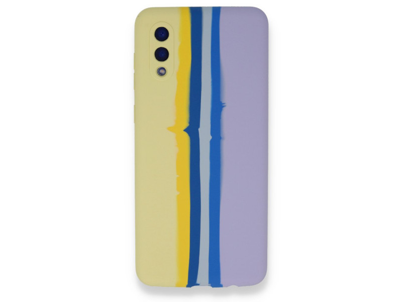 Newface Samsung Galaxy A02 Kılıf Ebruli Lansman Silikon - Sarı-Lila