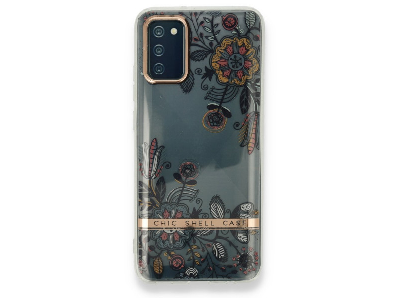 Newface Samsung Galaxy A02S Kılıf Çiçekli Silikon - Siyah