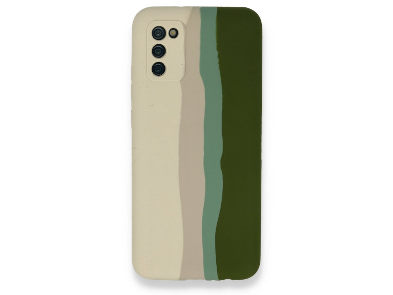 Newface Samsung Galaxy A02S Kılıf Ebruli Lansman Silikon - Beyaz-Yeşil