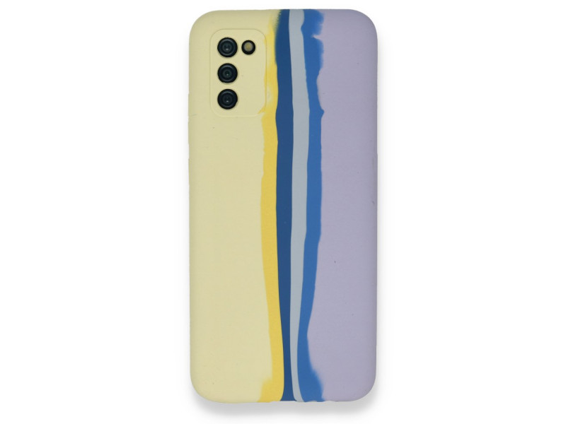 Newface Samsung Galaxy A02S Kılıf Ebruli Lansman Silikon - Sarı-Lila