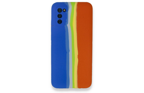 Newface Samsung Galaxy A03S Kılıf Ebruli Lansman Silikon - Mavi-Turuncu