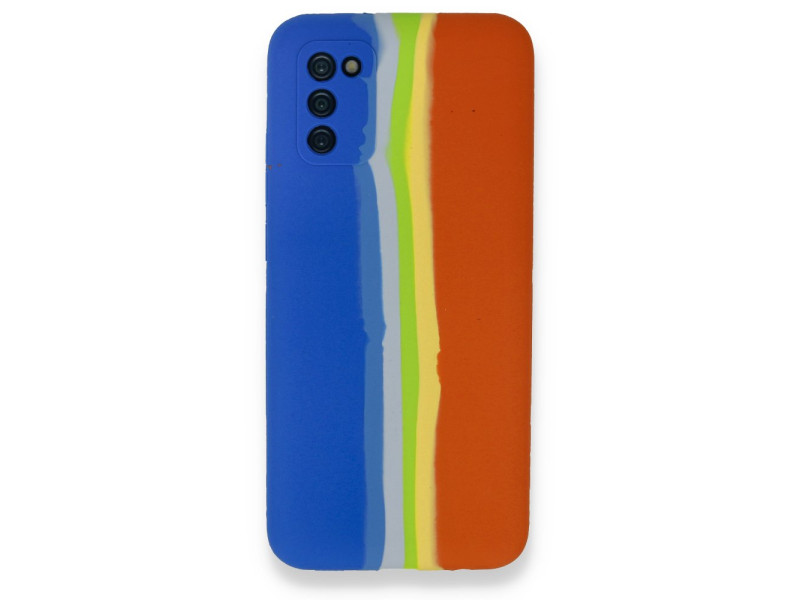 Newface Samsung Galaxy A03S Kılıf Ebruli Lansman Silikon - Mavi-Turuncu