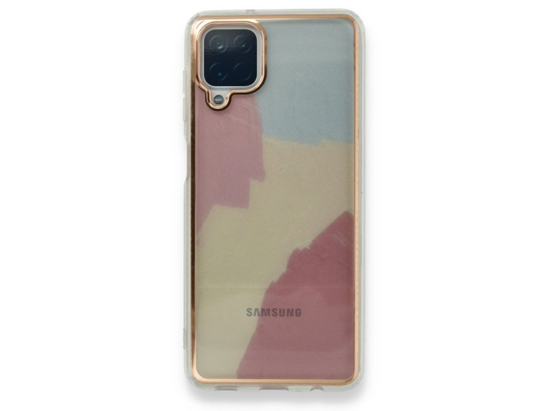 Newface Samsung Galaxy A12 Kılıf Çiçekli Silikon - Buz Mavi