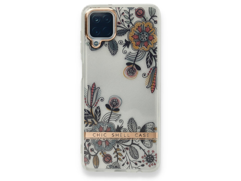 Newface Samsung Galaxy A12 Kılıf Çiçekli Silikon - Siyah