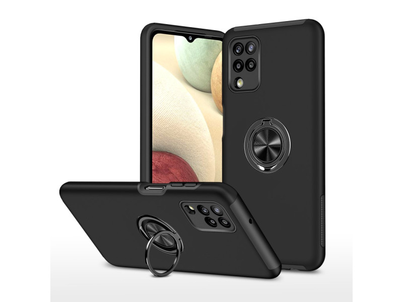 Newface Samsung Galaxy A22 Kılıf Elit Yüzüklü Kapak - Siyah