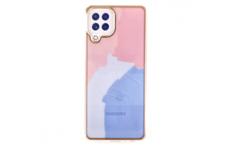 Newface Samsung Galaxy A22 Kılıf Çiçekli Silikon - Pembe-Mavi