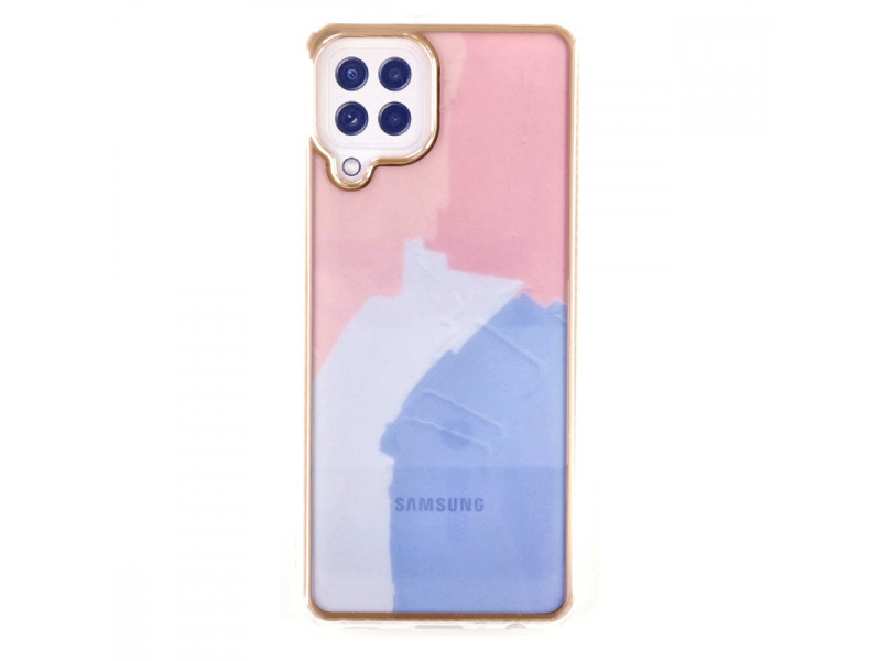Newface Samsung Galaxy A22 Kılıf Çiçekli Silikon - Pembe-Mavi