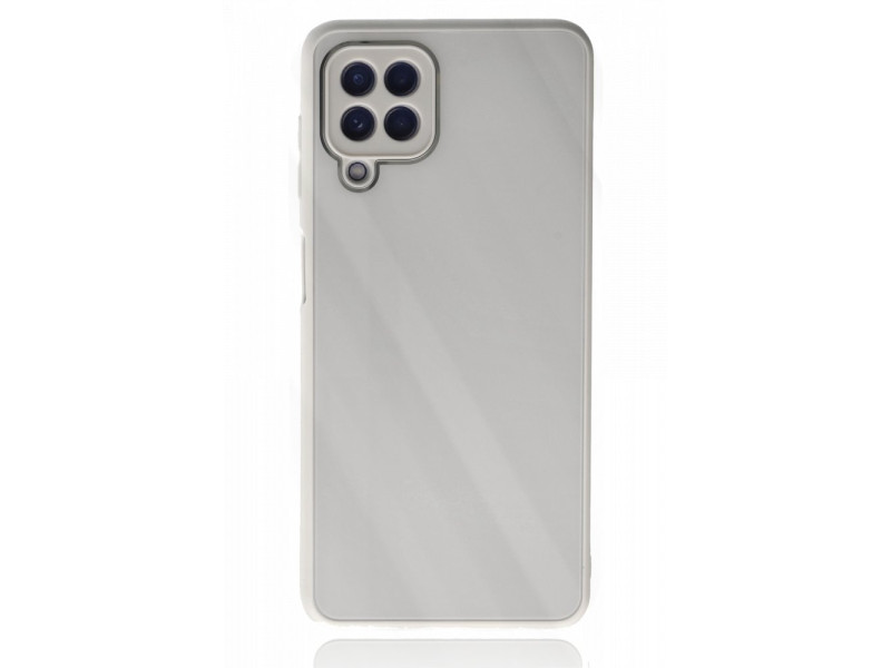 Newface Samsung Galaxy A12 Kılıf Glass Kapak - Beyaz
