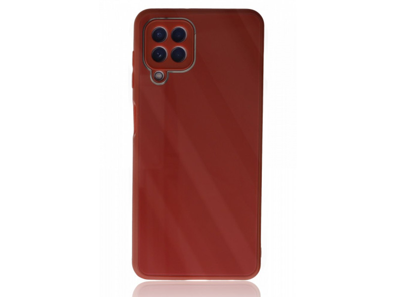 Newface Samsung Galaxy A22 Kılıf Glass Kapak - Bordo