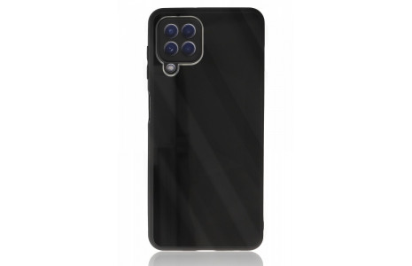 Newface Samsung Galaxy A12 Kılıf Glass Kapak - Siyah