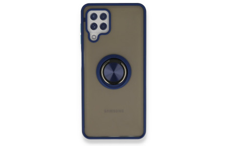 Newface Samsung Galaxy A22 Kılıf Montreal Yüzüklü Silikon Kapak - Lacivert