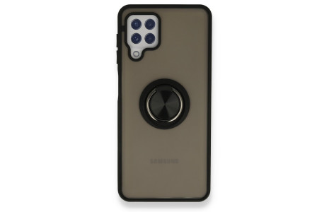 Newface Samsung Galaxy A22 Kılıf Montreal Yüzüklü Silikon Kapak - Siyah