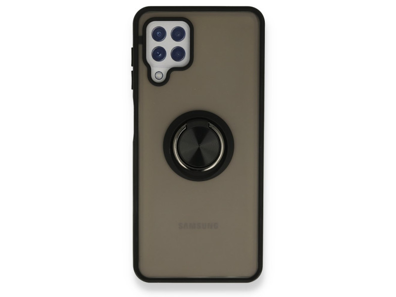 Newface Samsung Galaxy A22 Kılıf Montreal Yüzüklü Silikon Kapak - Siyah