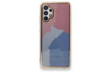 Newface Samsung Galaxy A32 Kılıf Çiçekli Silikon - Pembe-Mavi