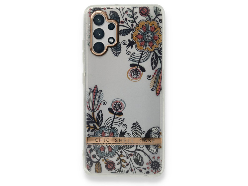 Newface Samsung Galaxy A32 Kılıf Çiçekli Silikon - Siyah