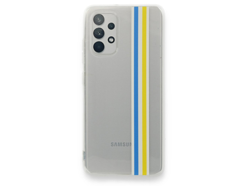 Newface Samsung Galaxy A32 Kılıf Prime Silikon - Mavi-Sarı