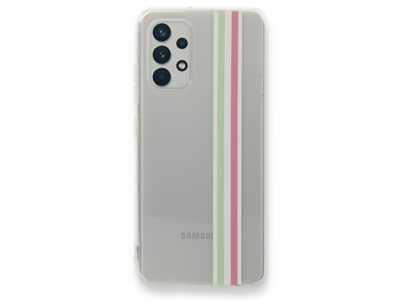 Newface Samsung Galaxy A32 Kılıf Prime Silikon - Yeşil-Pembe