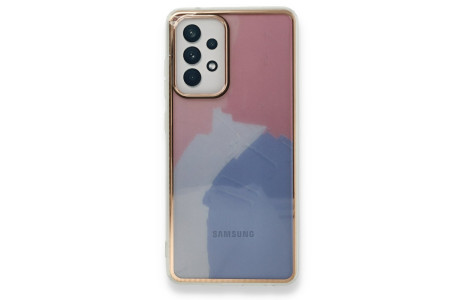 Newface Samsung Galaxy A52 Kılıf Çiçekli Silikon - Pembe-Mavi