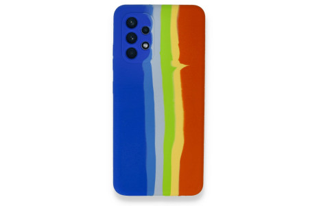 Newface Samsung Galaxy A52 Kılıf Ebruli Lansman Silikon - Mavi-Turuncu