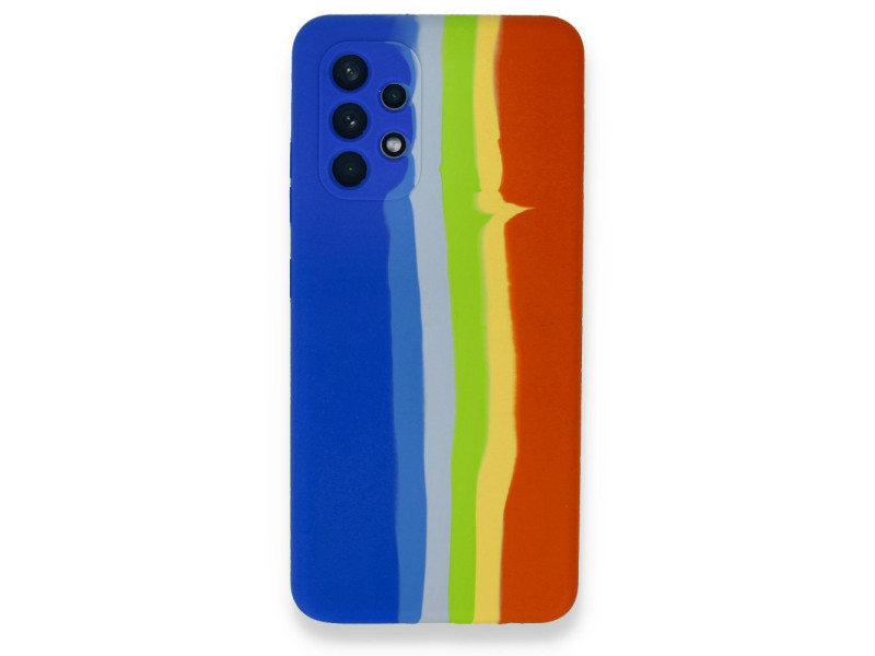 Newface Samsung Galaxy A52 Kılıf Ebruli Lansman Silikon - Mavi-Turuncu