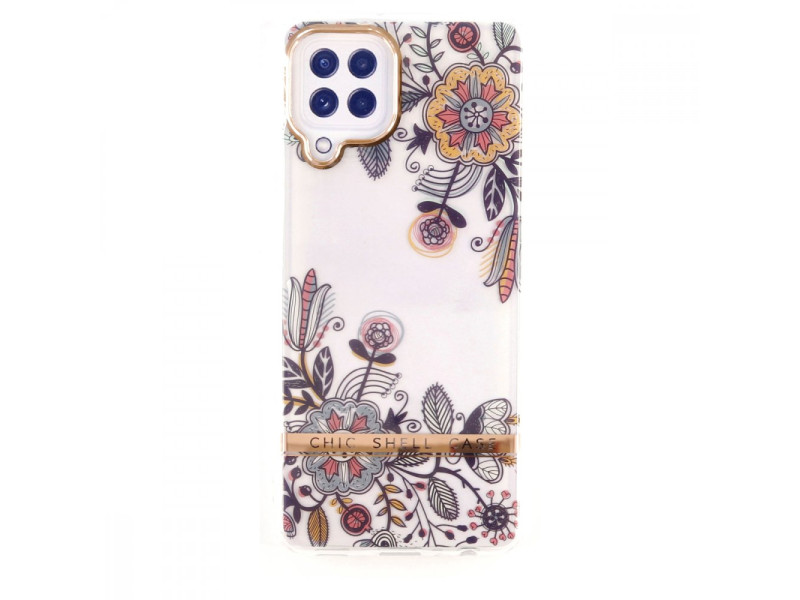Newface Samsung Galaxy M22 Kılıf Çiçekli Silikon - Siyah