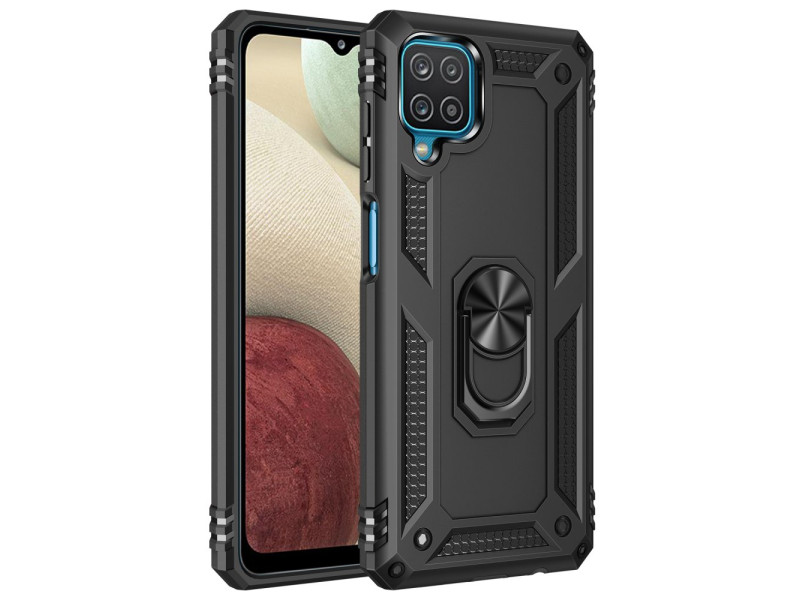 Newface Samsung Galaxy M22 Kılıf Sofya Yüzüklü Silikon Kapak - Siyah