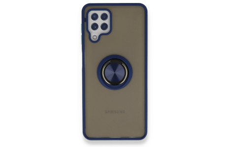 Newface Samsung Galaxy M32 Kılıf Montreal Yüzüklü Silikon Kapak - Lacivert