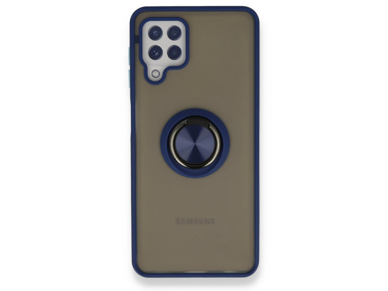 Newface Samsung Galaxy M32 Kılıf Montreal Yüzüklü Silikon Kapak - Lacivert