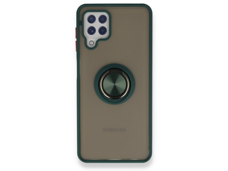 Newface Samsung Galaxy M32 Kılıf Montreal Yüzüklü Silikon Kapak - Yeşil