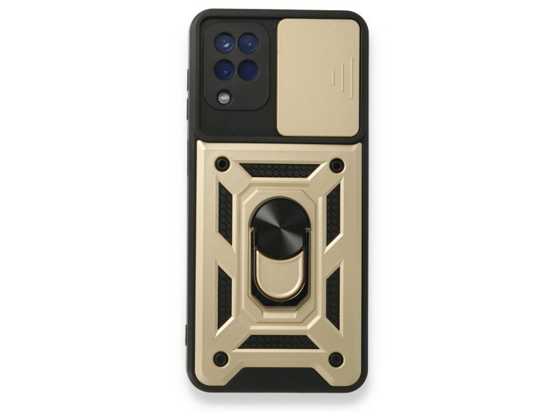 Newface Samsung Galaxy M32 Kılıf Pars Lens Yüzüklü Silikon - Gold