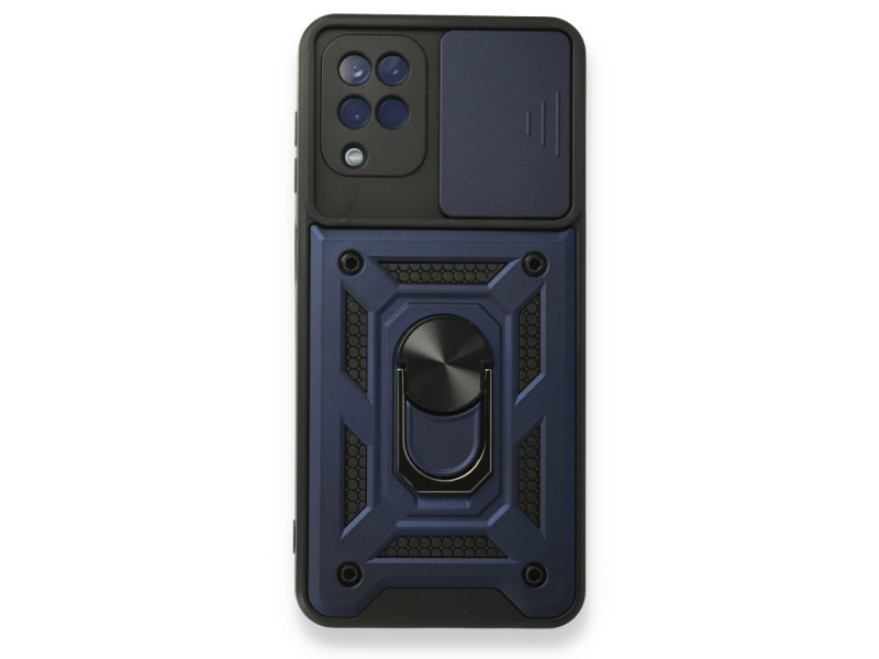 Newface Samsung Galaxy M32 Kılıf Pars Lens Yüzüklü Silikon - Lacivert